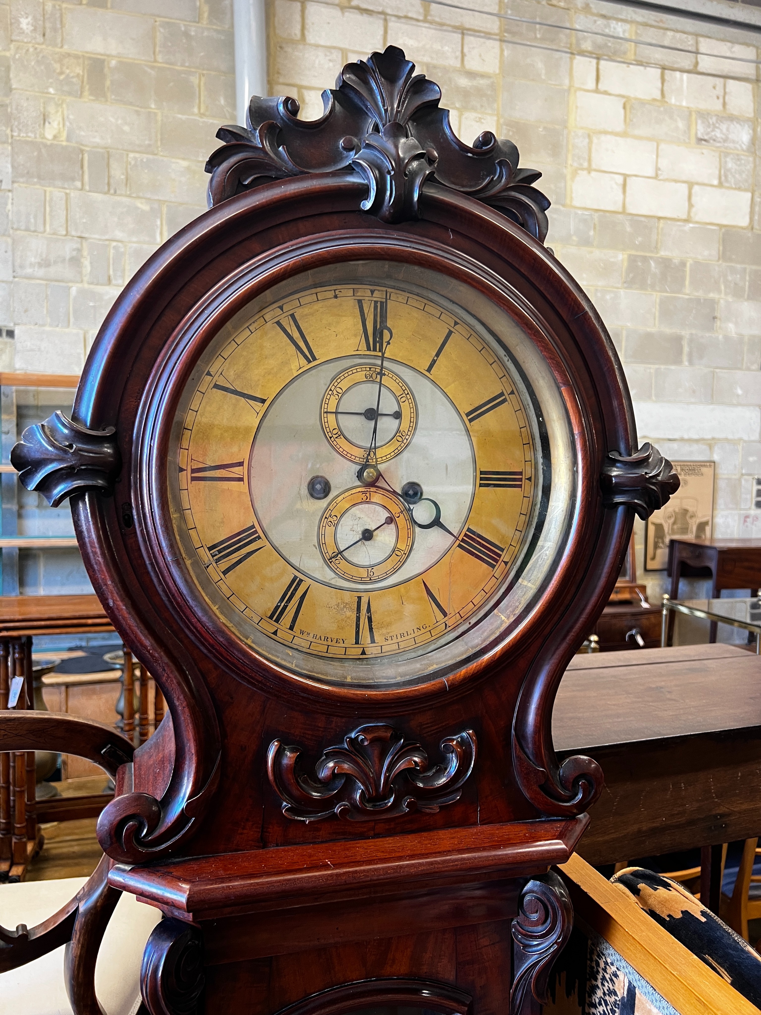 A Victorian mahogany 8 day longcase clock, the circular dial marked William Harvey, Stirling, height 218cm